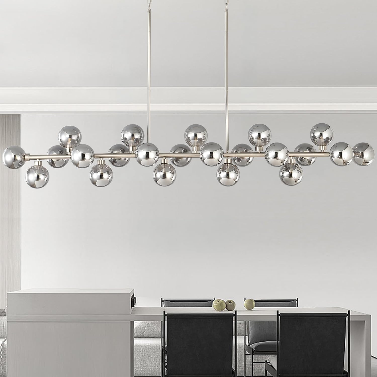 EGM 75"L Linear Chandelier, 22-Light Bubble Chandelier for Living Room, Modern Sputnik Light Fixture with Smoke Gray Lampshades, Modern Chandeliers for Dining Room Kitchen Island Foyer, Brushed Nickel