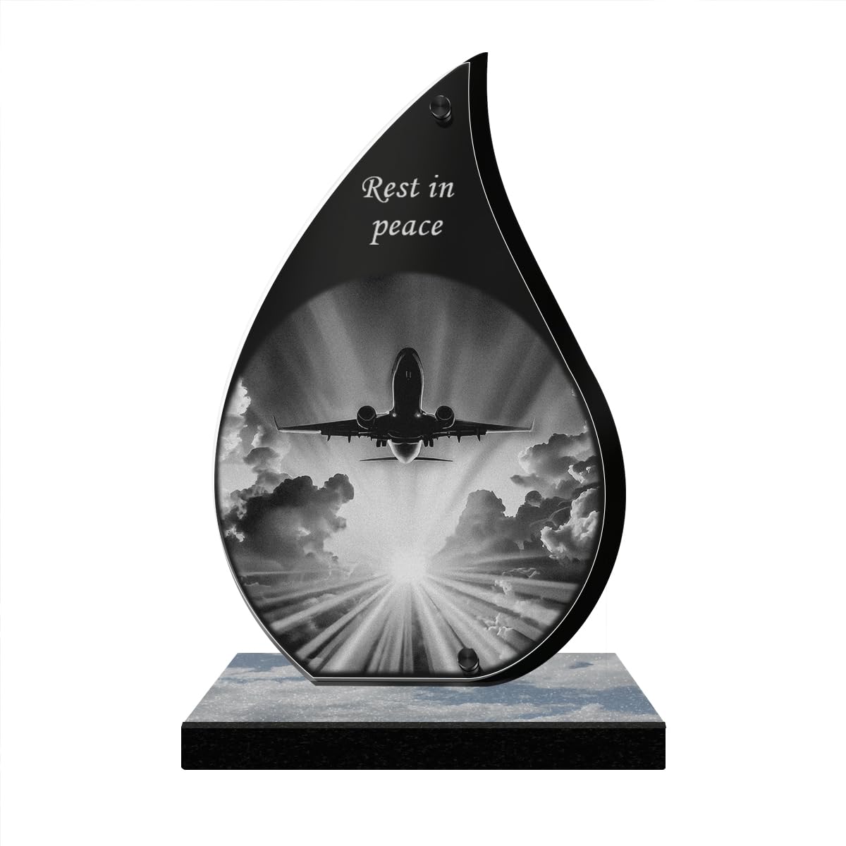 ETERNEL - Personalized Memorial Plaque Glow - Airplane, Pilot, Travel - Customizable text, laser-engraved memorial plaque for tribute, funeral plaque, tombstone, ceremony, burial