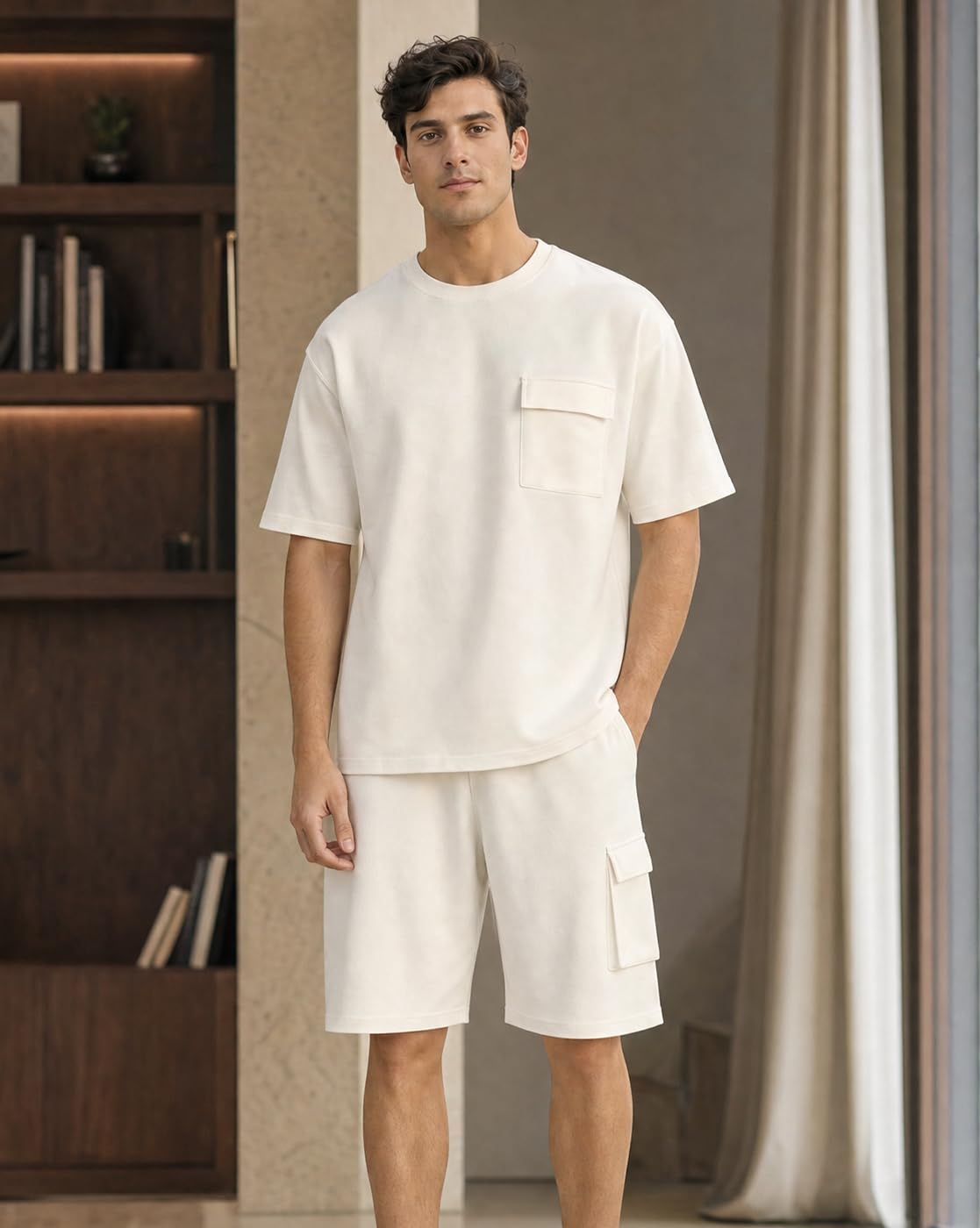NOBERO Klaeinn Os Cannoli Oversized T-shirt & Shorts Co ord Set(1M-LWCS-R0099-CL7_Cannoli_3XL) 4