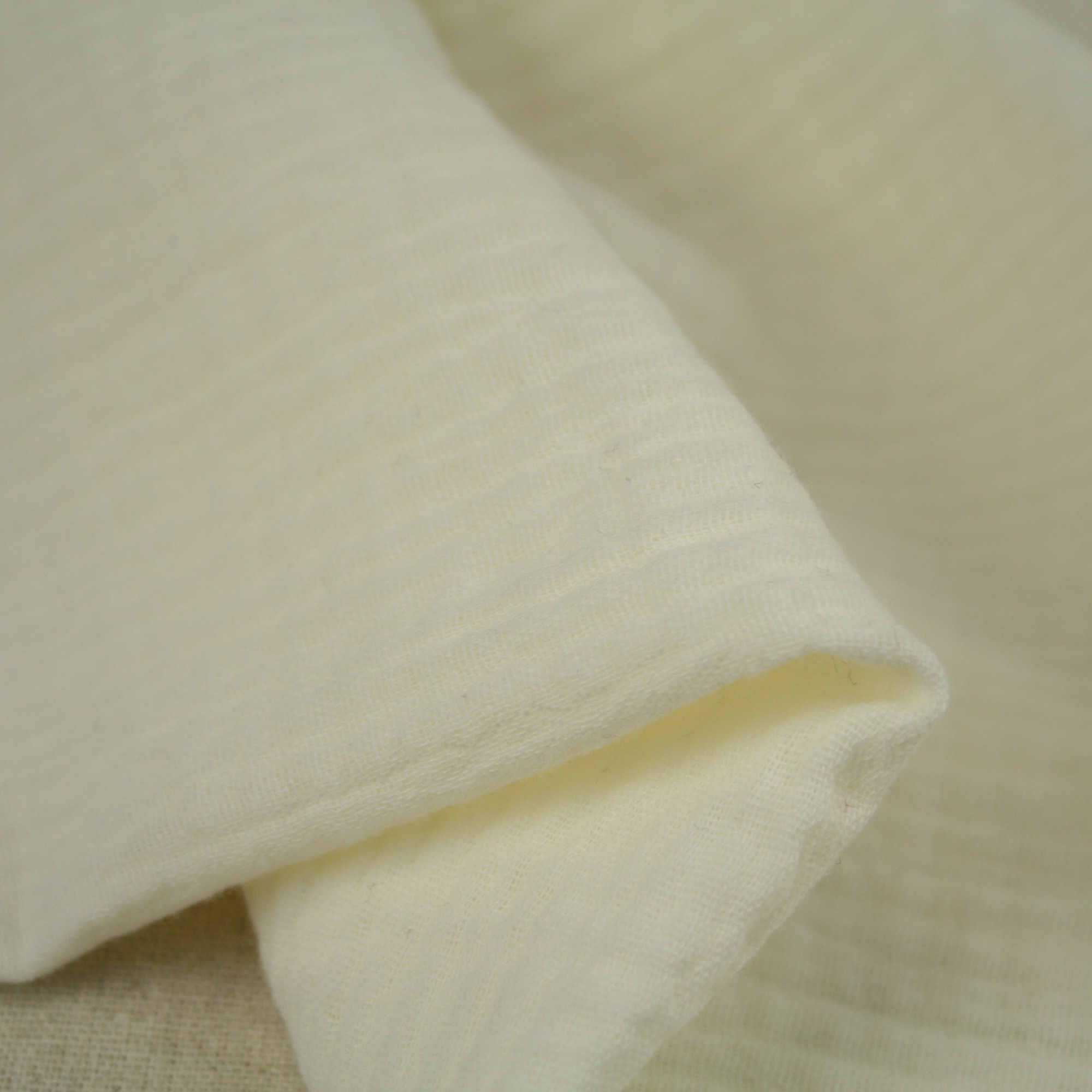 Double Gauze 100% Cotton Fabric Dressmaking Plain Lightweight Soft Muslin (Light Cream)