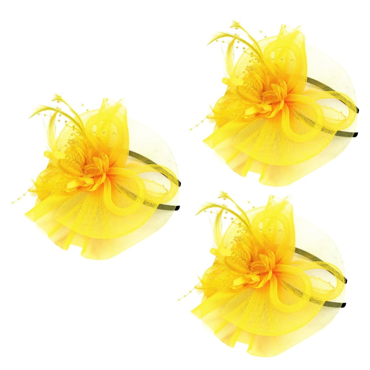 GALPADA 3pezzi Fascinator Elegante Con Fiore e Piume Per Feste Cerimonie e Matrimonio Accessorio Per Donna Colore Giallo