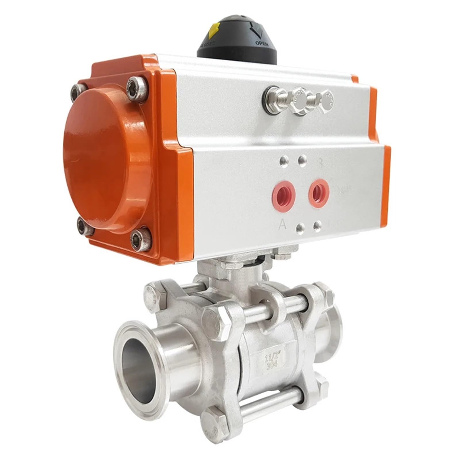 DMBGRXJF 1-1/2inch SS304 Three Piece Stainless Steel High Platform Tri Clamp Ferrule Type Ball Valve With Double Acting Cylinder 1Pcs