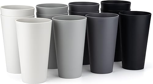 KOXIN-KARLU Vasos de plástico irrompibles de 32 onzas para bebidas estilo restaurante, vasos de té helado, juego de 12 piedras grises