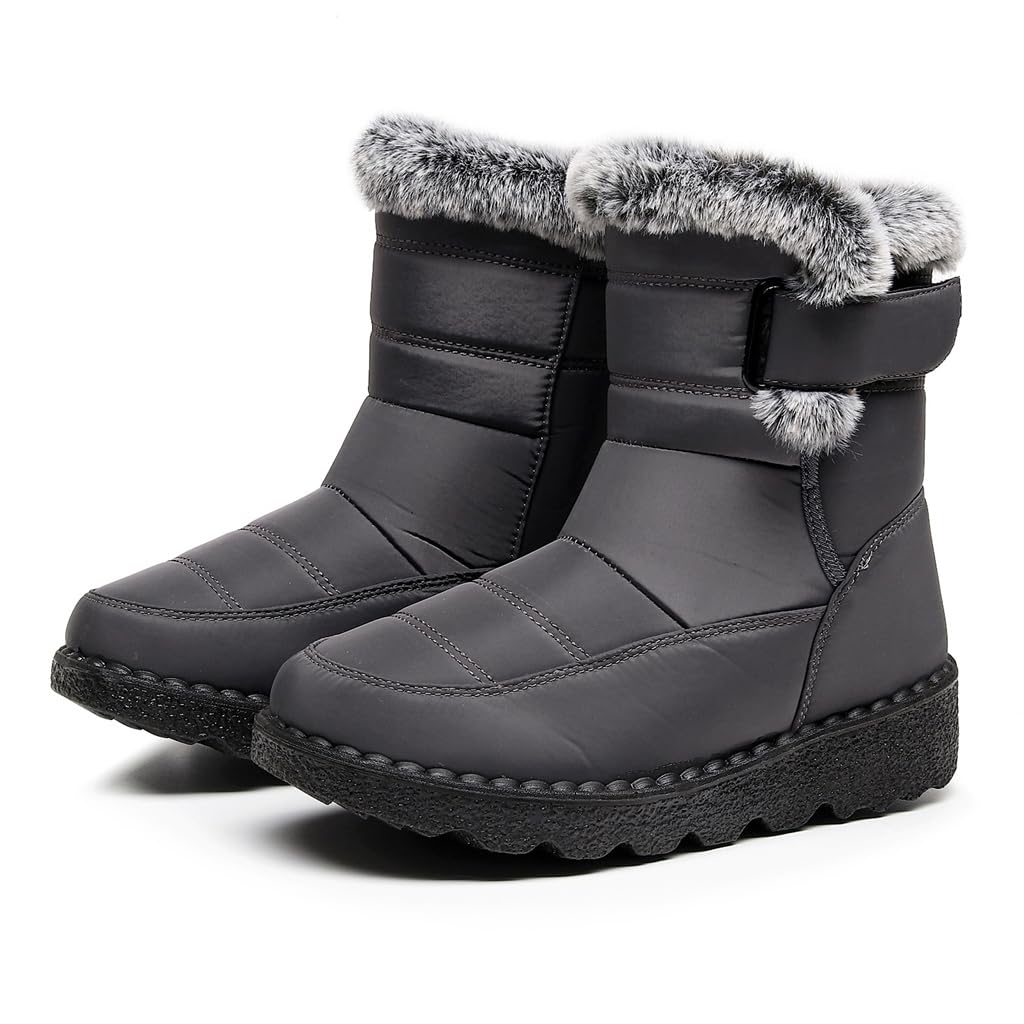 Damskie śniegowce, ciepłe buty zimowe, uniseks, z krótką cholewką, kozaki outdoorowe, na kemping, wędrówki, zimowe botki, Szary 39, 35 EU