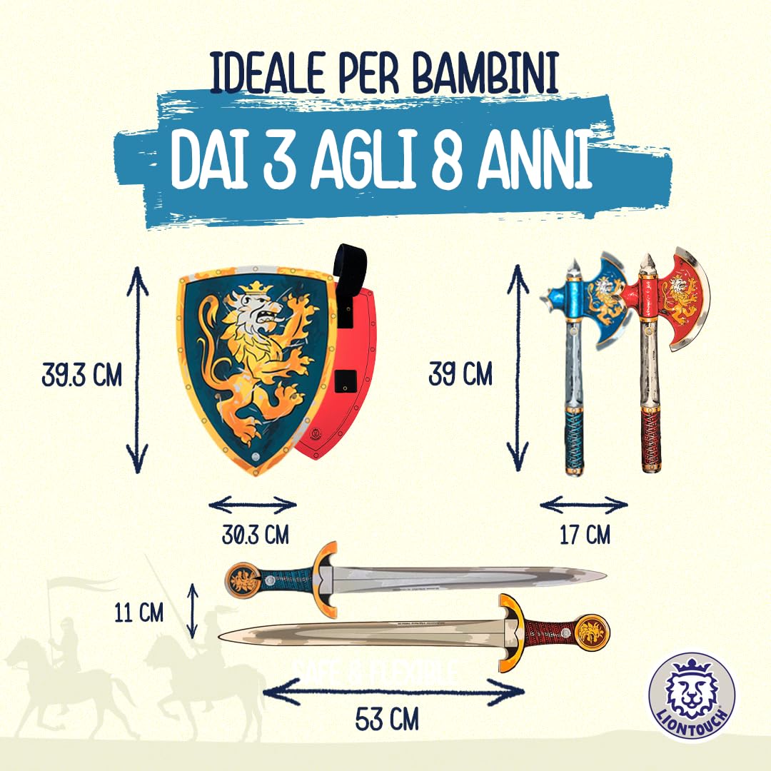 Liontouch - Spade Scudi ASCE da Cavaliere in Gommapiuma, Blu e Rosso | Set per Battaglie per Bambini, 3-8 Anni | Armi Medievali Giocattolo Sicure | Gioco di Ruolo |Travestimenti e Costumi per Bambini