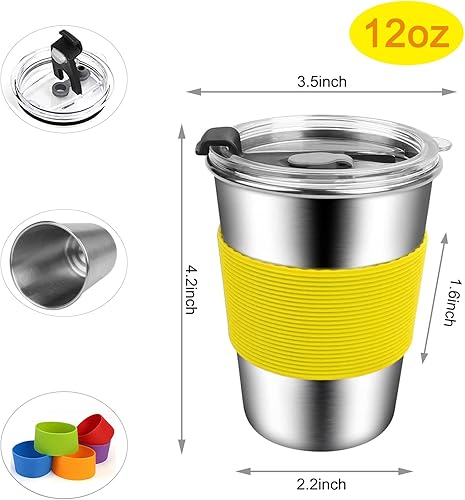 Miniatura 10 de ShineMe Vasos para niños con pajitas y tapas, 12 onzas a prueba de derrames con mangas, vaso de agua reutilizable para niños y adultos, vaso de