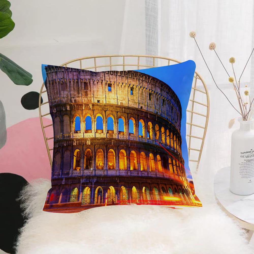 Hyosxw Rome Colosseum Vintage Buildings Night View - A7 Cushion Cover,Throw Pillow Case Home Decorative For Living Room Bedroom Sofa Chair 18X18 Inch,Rome Colosseum Vintage Buildings Night View,Pillowcase 45X45cm
