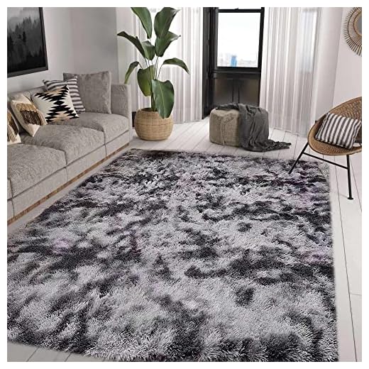 Cinknots Area Rugs Tapis Moelleux Salon Moderne Chambre bébé pépinière dortoir Doux Tapis antidérapant Grand intérieur Moderne Tapis Moelleux Chambre (Black Gray, 160 × 230 cm)