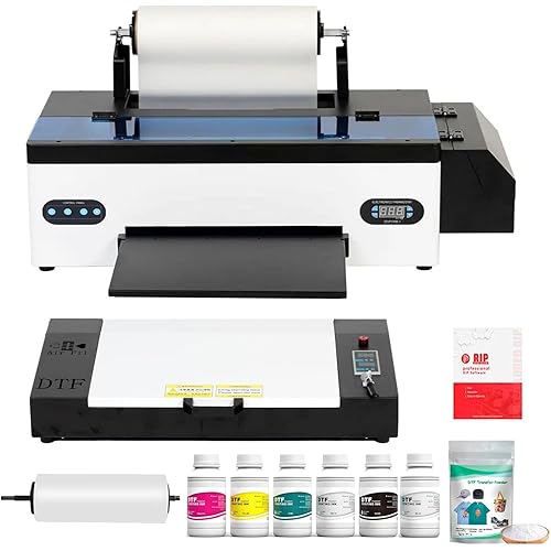 A3 DTF Printer with Oven Bundle Set L1800 Direct to Film Transfer Printer Machine with Advanced White Ink Circulation System for DIY Print T-Shirts, Dark and Light Fabric Printing