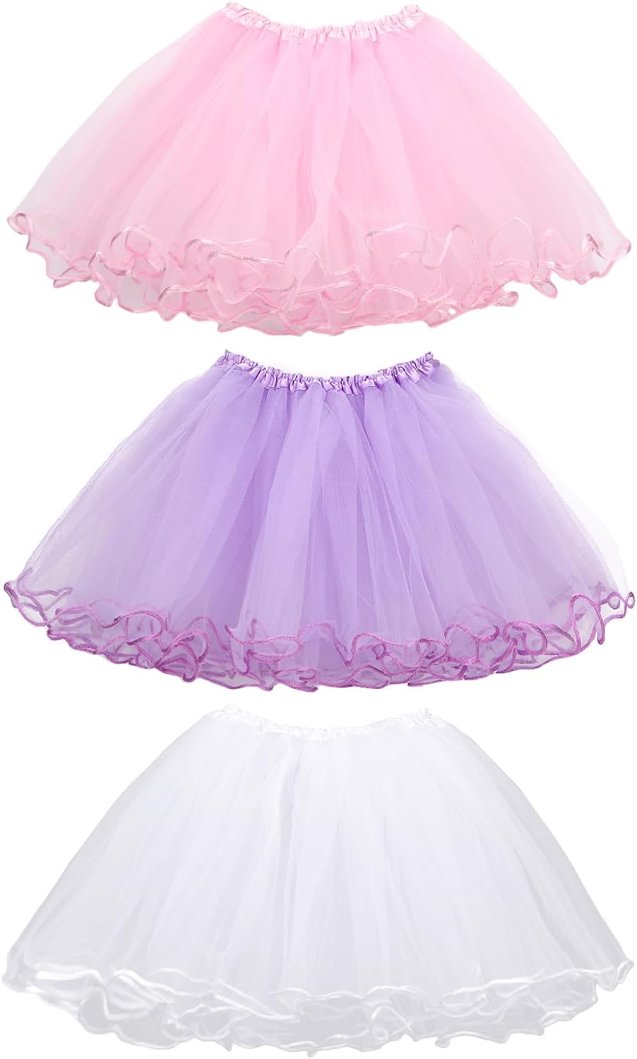 kilofly 3pc Girls Ruffled Scallop Edge Ballet Tutu Princess Party Tulle Skirts Multicolored