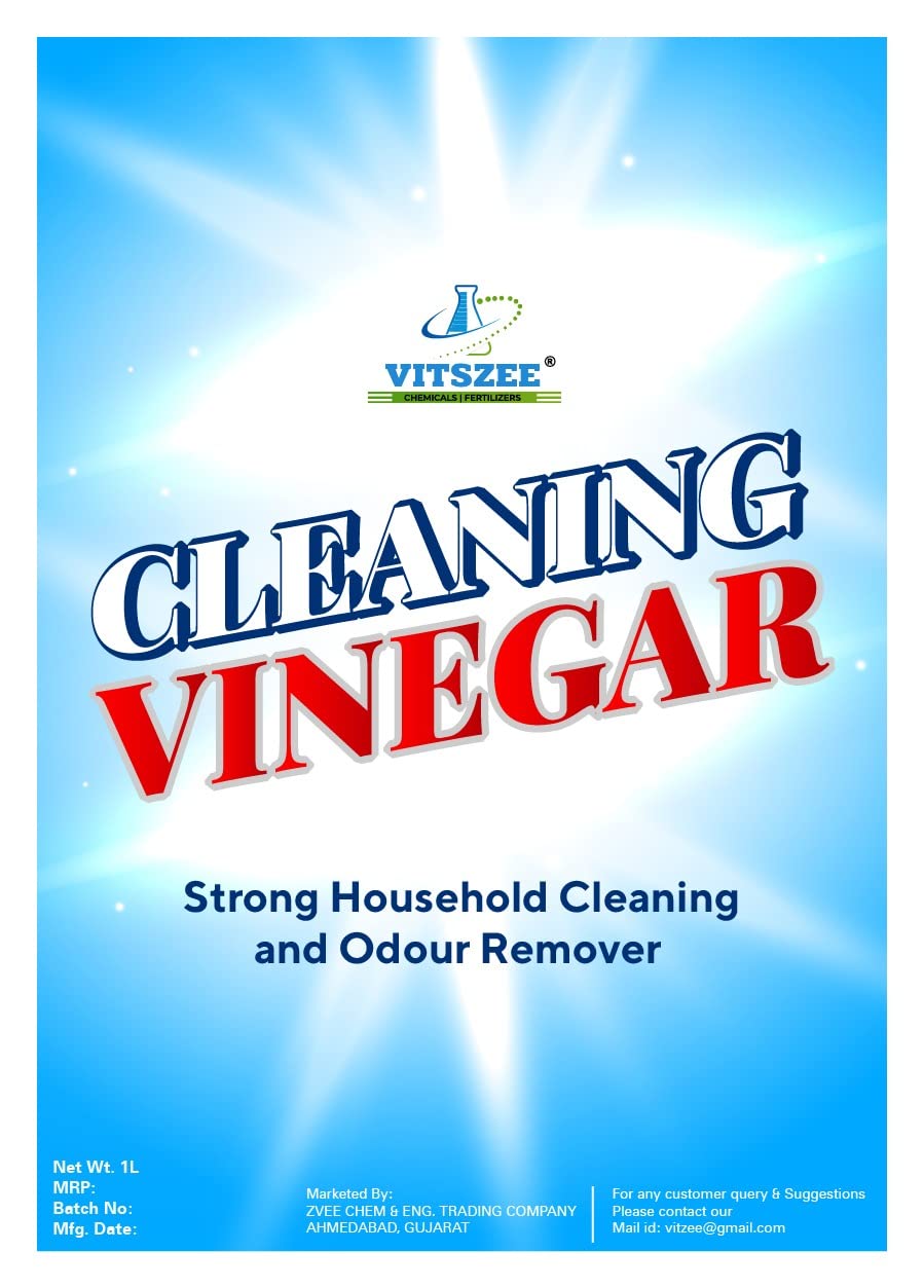 VITSZEE Antibacterial White Vinegar Cleaning 1L For Household Surface Cleaning, Glass, Stainless Steel Ceramic Vegetables Fruits Lime Scale Remover Odor Removal
