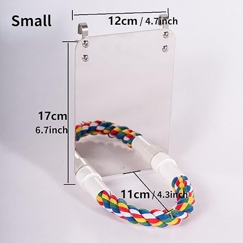 Miniatura 5 de Barn Eleven Espejo de pájaro con percha de cuerda cacatúa espejo de acero inoxidable juguete de columpio para loros jaula de loro juguetes para