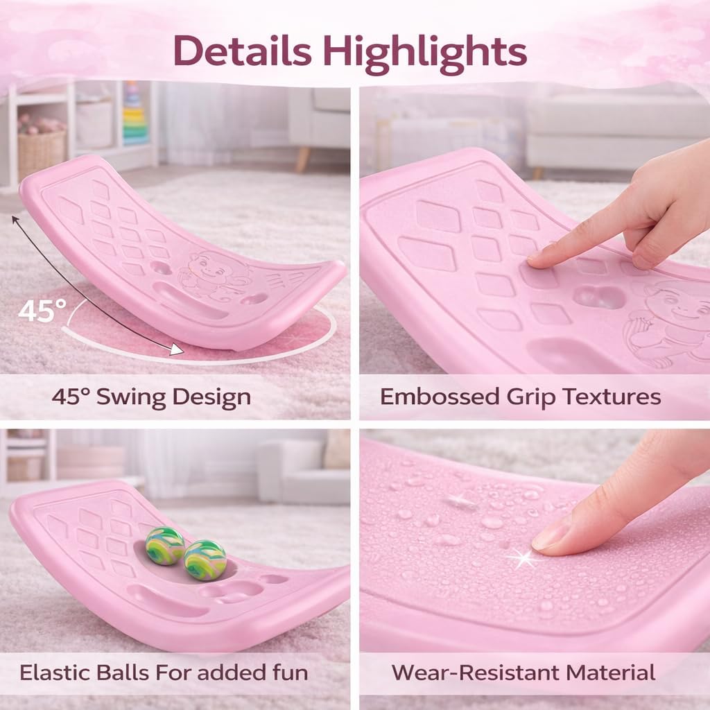Rocker Board Balancing Training,Balance Board, Plastic Balance Seesaw Board with Elastic Ball, Improves Motor Skills and Build Core Strength, for Kids Toddlers Teens Balance Training, Balance boa