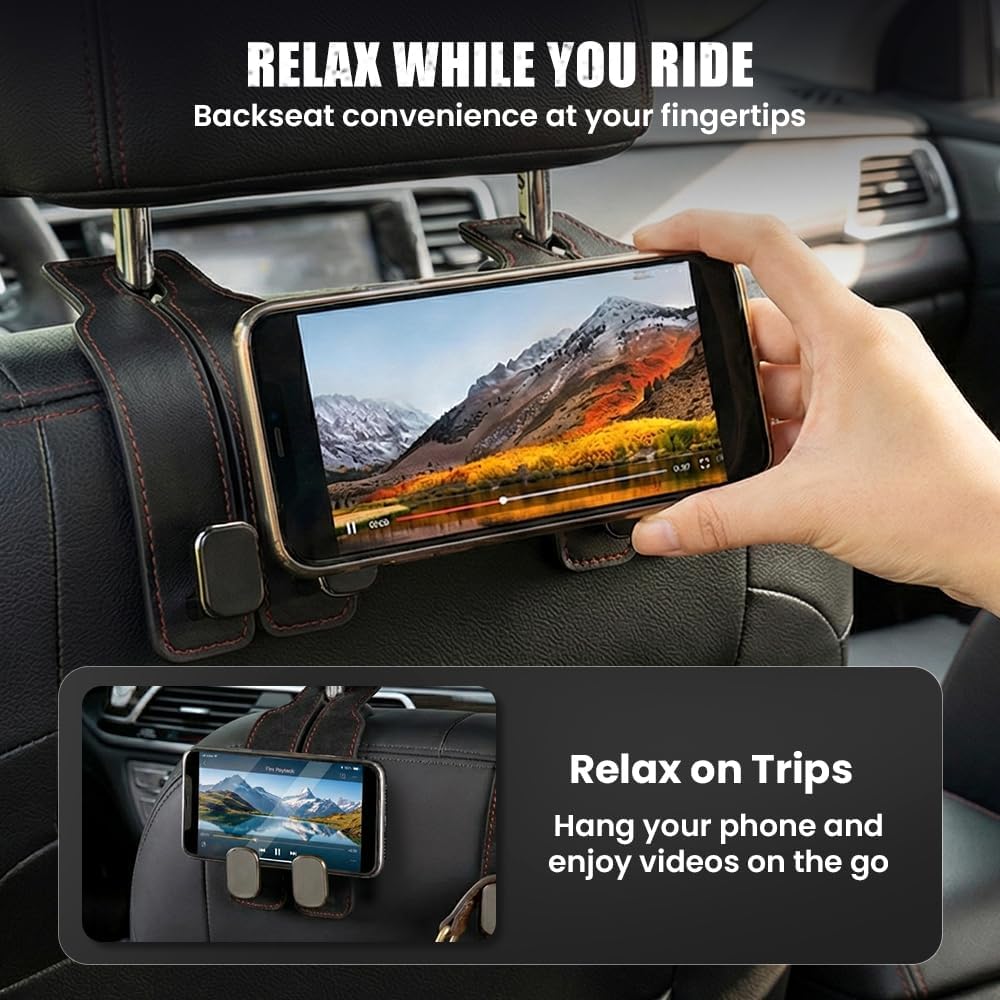 Headrest Hooks for Car,2026 New Two Hook Fur Leather Seat Back Headrest Hanger,Auto Hooks Organizer for Handbag Purse Coat Bags (4, A-Blue)