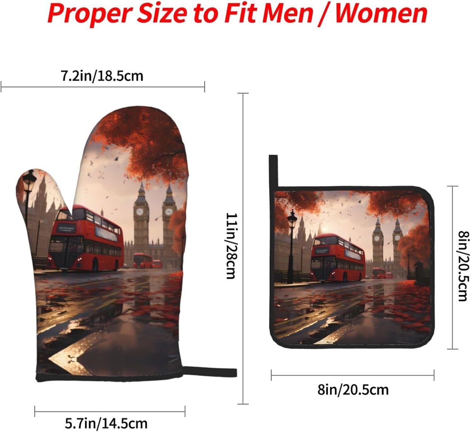 London Prints Kitchen Covers: Waterproof Oven Layers for Safe Cooking & Easy Cleanup - 4 Piece Heat Protection Set