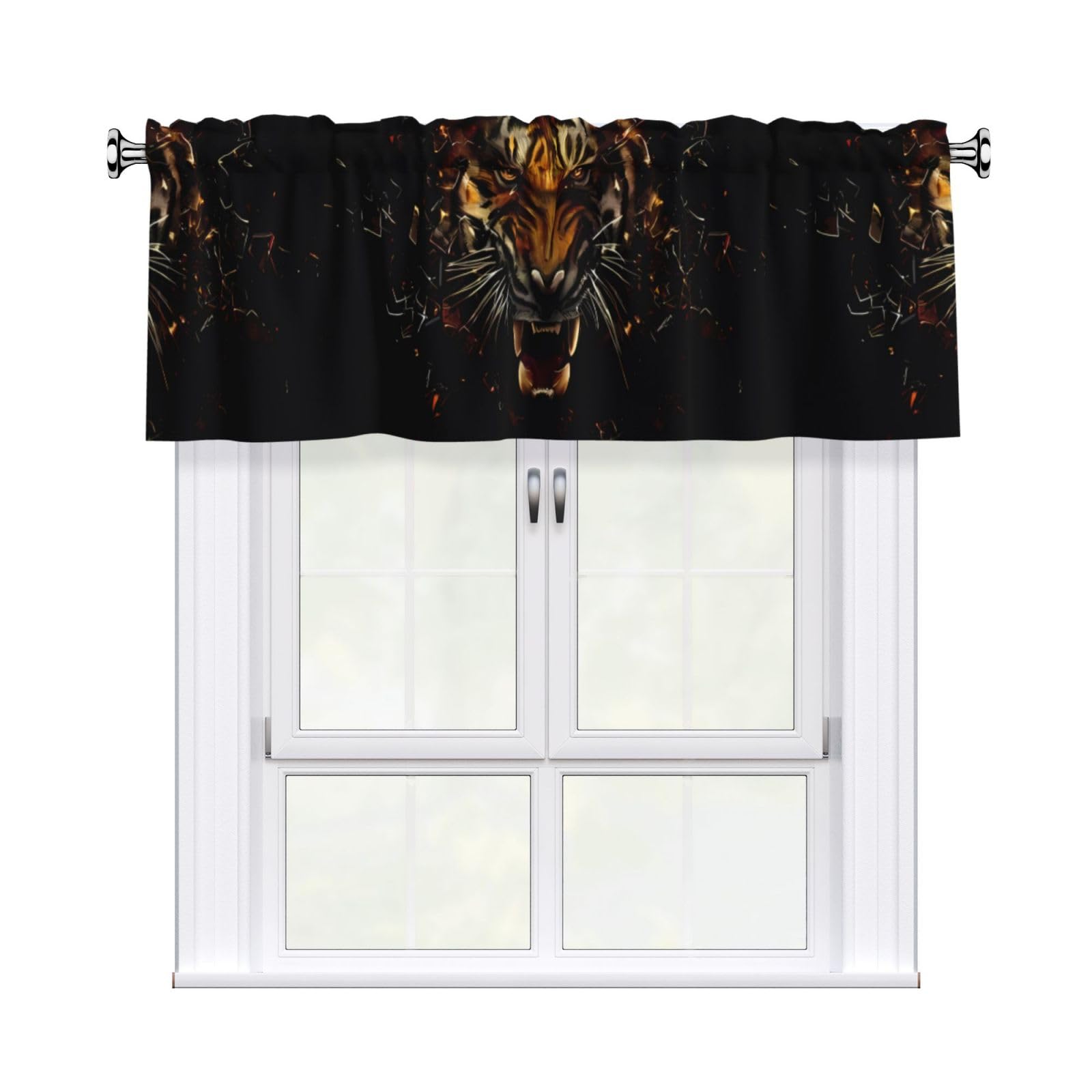 WHJDPP Ferocious Tiger Prints Curtain Valance 54x18 Inch - Peach Skin Window Cover with Printed Design, Filtering Light for Kitchen Decor