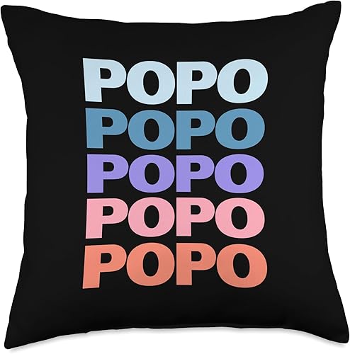 Cool Grandfather Popo Father's Day Gift Ideas Divertida almohada moderna con diseño de texto repetido Popo Grandpa Granddad (18 x 18 pulgadas),