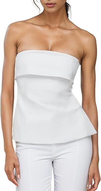 Womens Strapless Tube Tops Backless Side Split Going Out Bandeau Top Summer Sexy Trendy Off Shoulder Bustier Outfits