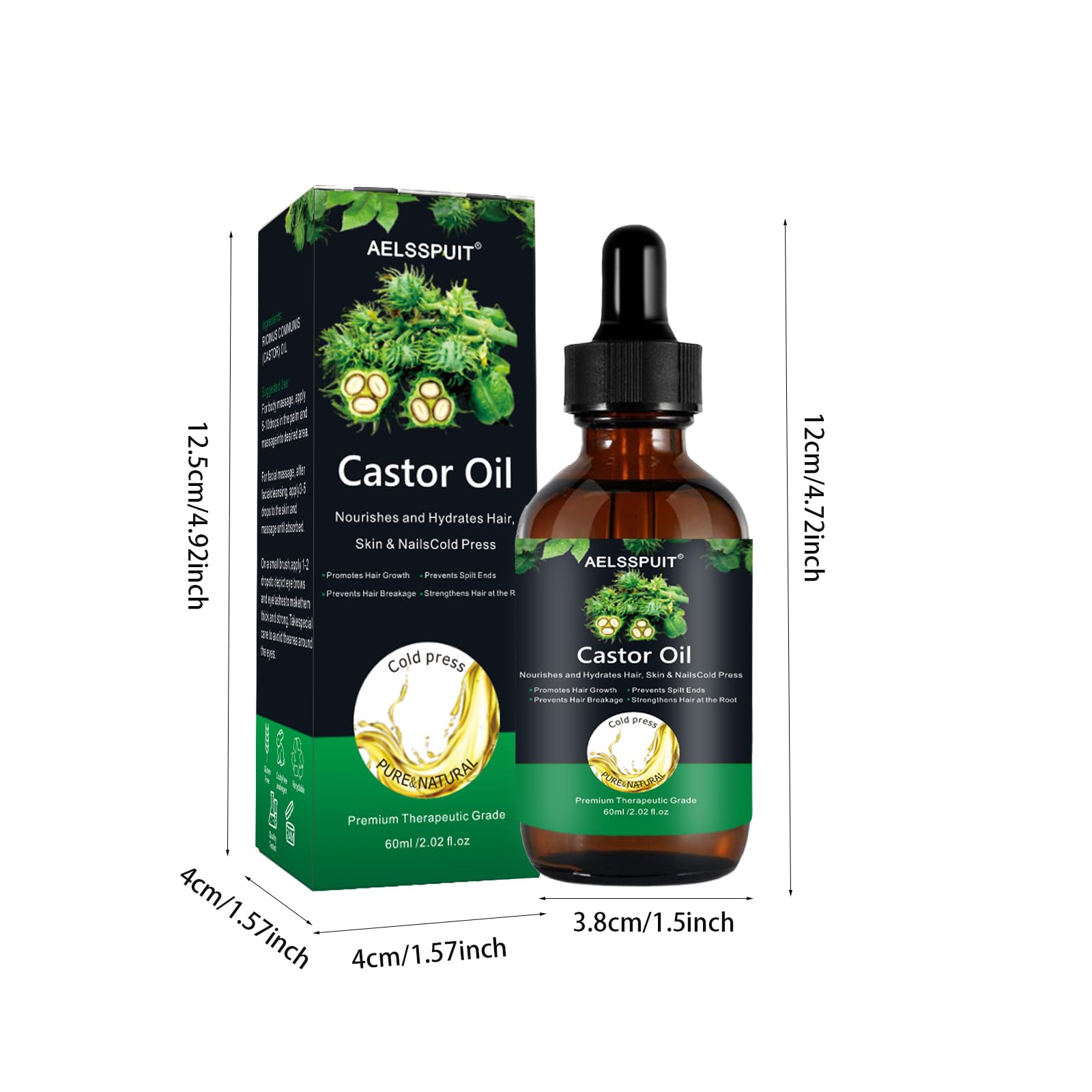 Huile de Ricin 100 % Pure - Hydratation et Traitement à Froid pour Cheveux, Peau et Sourcils / 3 Paquets par LatherGreen