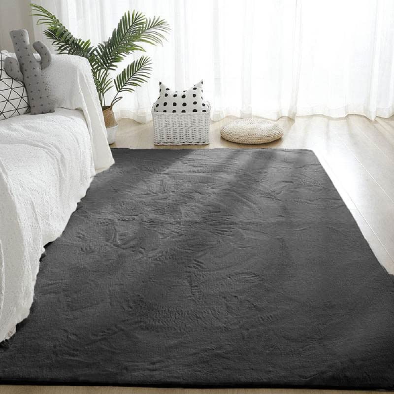 Jun Wei Carpet Soft Rabbit Fur Area Rug Carpet Living Room Bedroom Rugs And Mats Rectangle Soft Touch Carpet 180X300 Cm Black