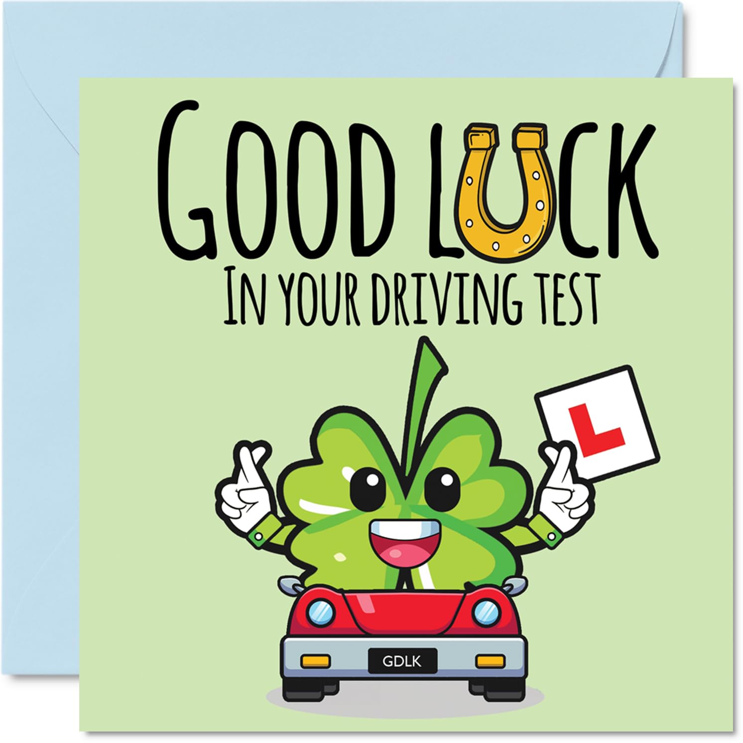 Stuff4 Driving Test Good Luck Cards - Four-Leaf Clover - Driving Exam Good Luck Charm, 5.7 x 5.7 Inch Greeting Cards for Friends Family