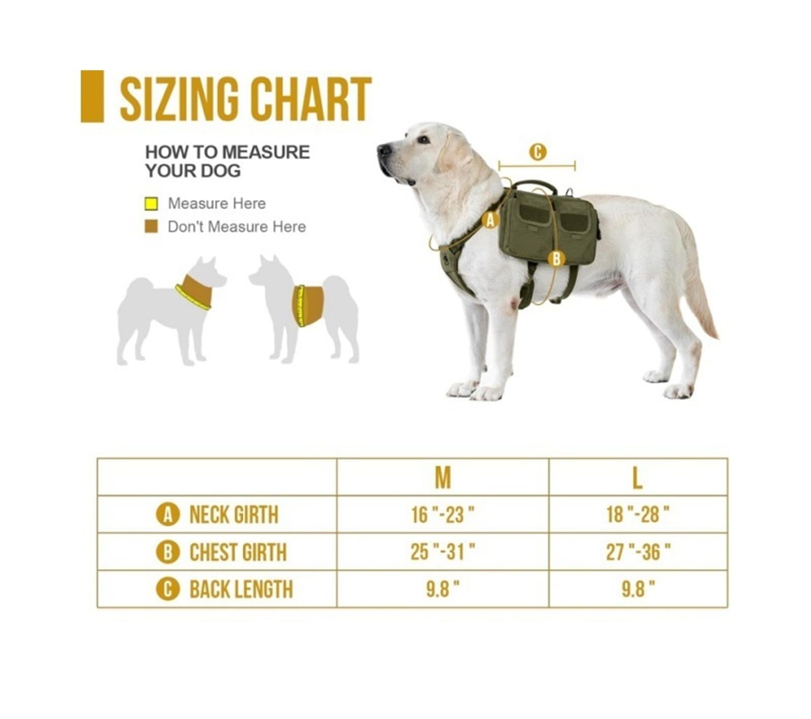 Sac à dos tactique multifonction pour chien pour randonnée en plein air – Sac de randonnée durable avec sangles réglables (vert, M)