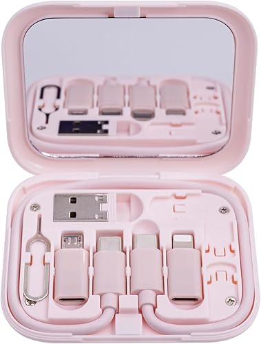 Vista 10 de Tarjeta de carga USB-C: kit de cable adaptador de carga múltiple USB con cable de 11.0 in, adaptadores USB C a A/Micro USB/luz, estuche de espejo