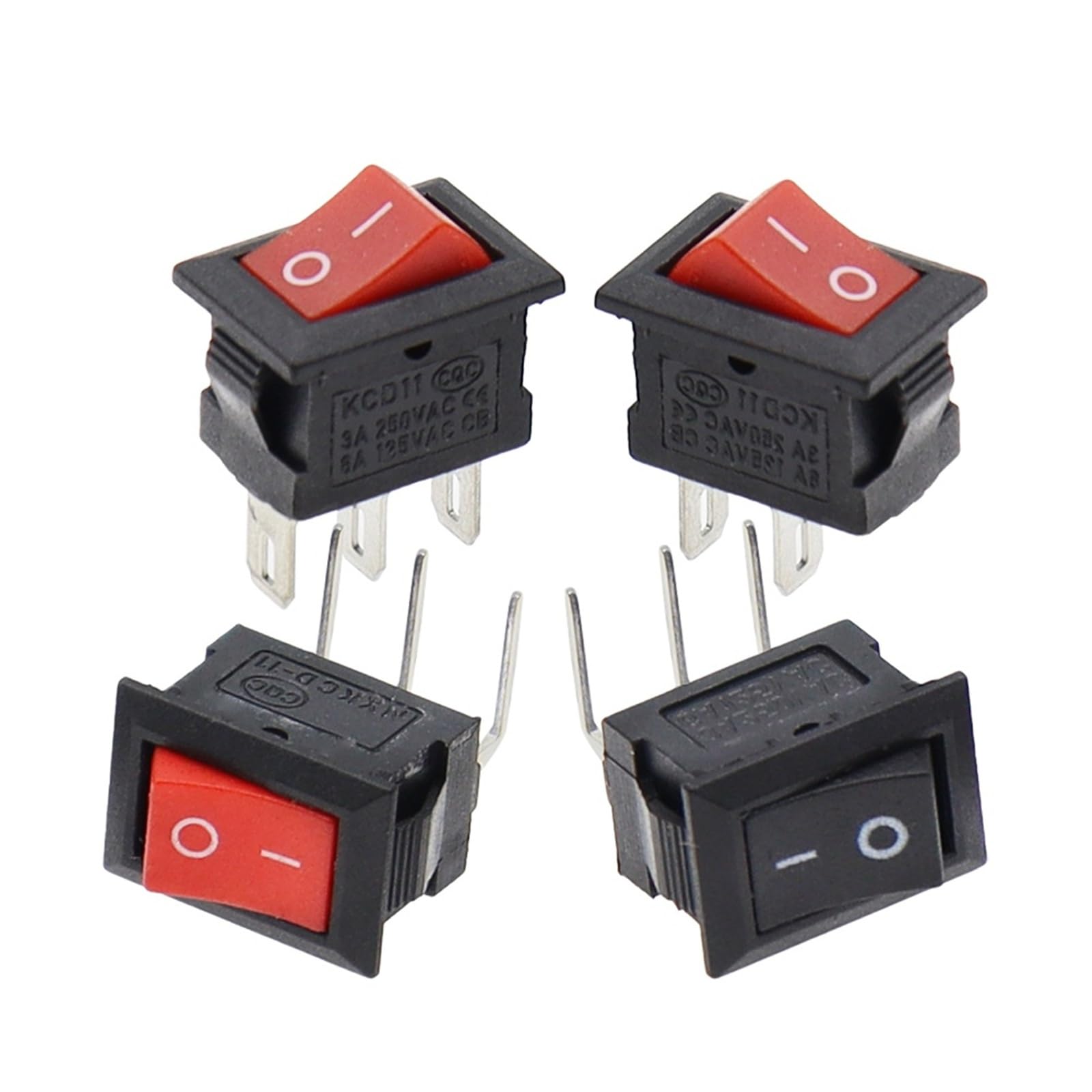 100 interruptores basculantes KCD11 de 10 x 15 mm, mini pulsador, ON-OFF/ON-OFF-ON, 2 pines, 3 A, 250 V CA, 6 A, 125 V CA(3Pin L-type black)