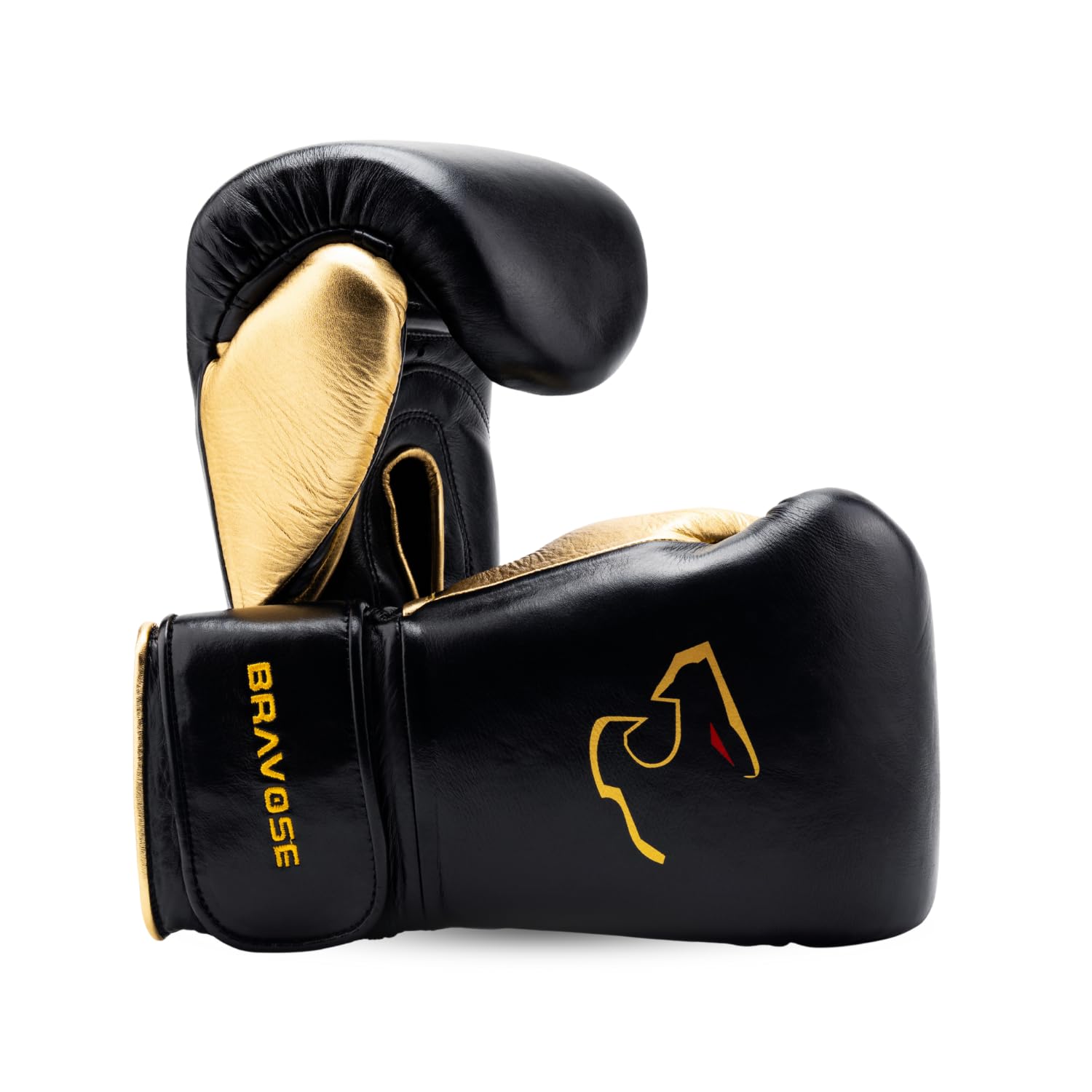 BRAVOSE Elite Pro Strap Boxing Gloves | Professional Leather Boxing Gloves for Punching Training, Sparring, MMA Kickboxing, Muay Thai Made By Premium Cow Hide Leather (Black Gold, 10 Oz)
