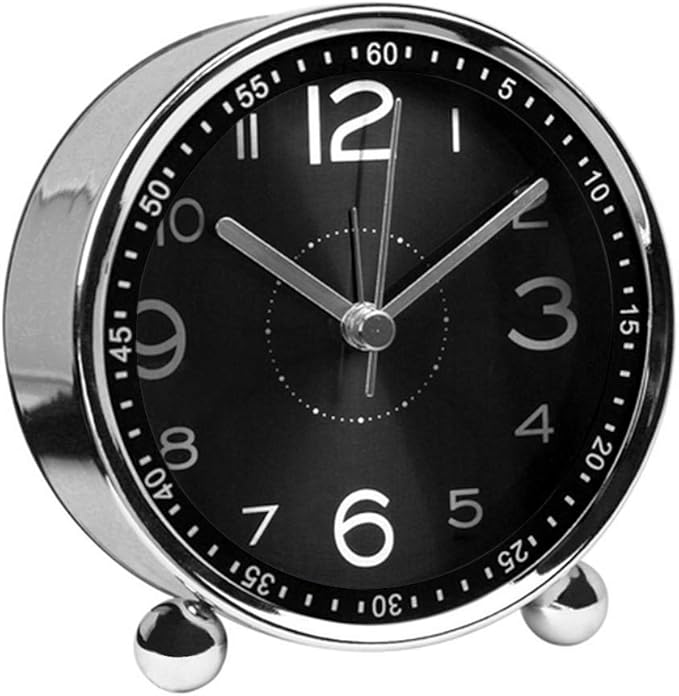 ALEENFOON 4 Inch Metal Alarm Clock, Non Ticking Silent Retro Alarm Clock, Battery Operated Loud