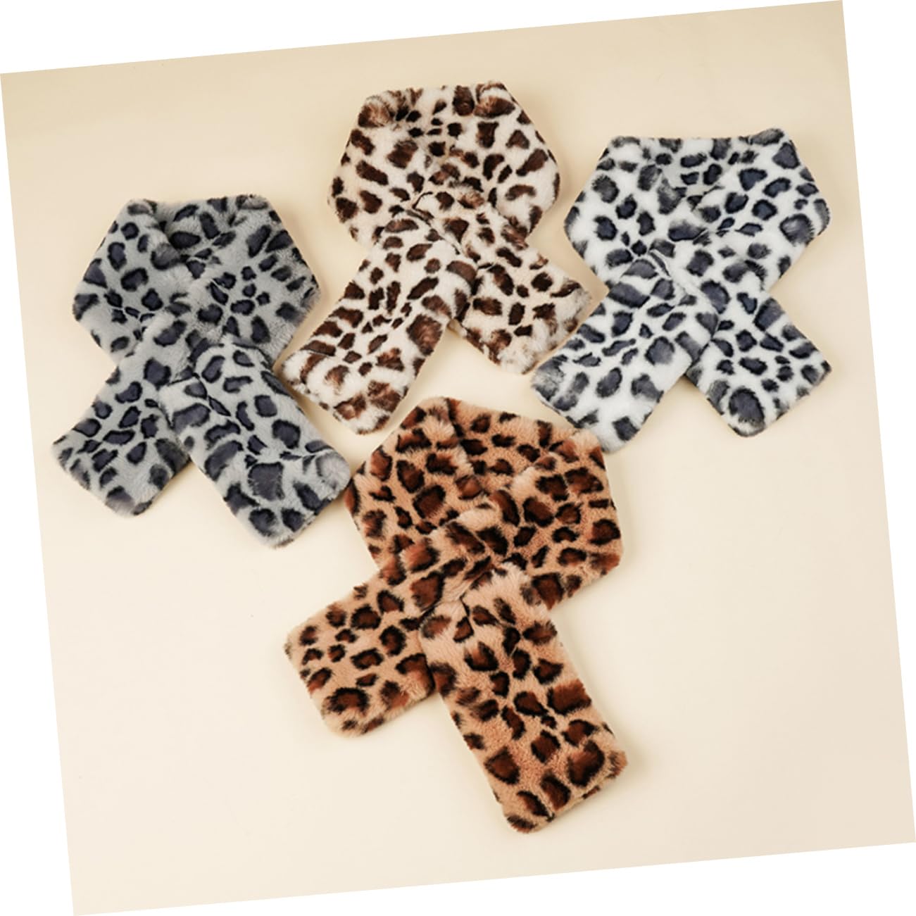 CALLARON 3pezzi Foulard Leopardo Autunno Inverno Scarf Calda Protezione Freddo Scarf Casual Per Donne Bianco