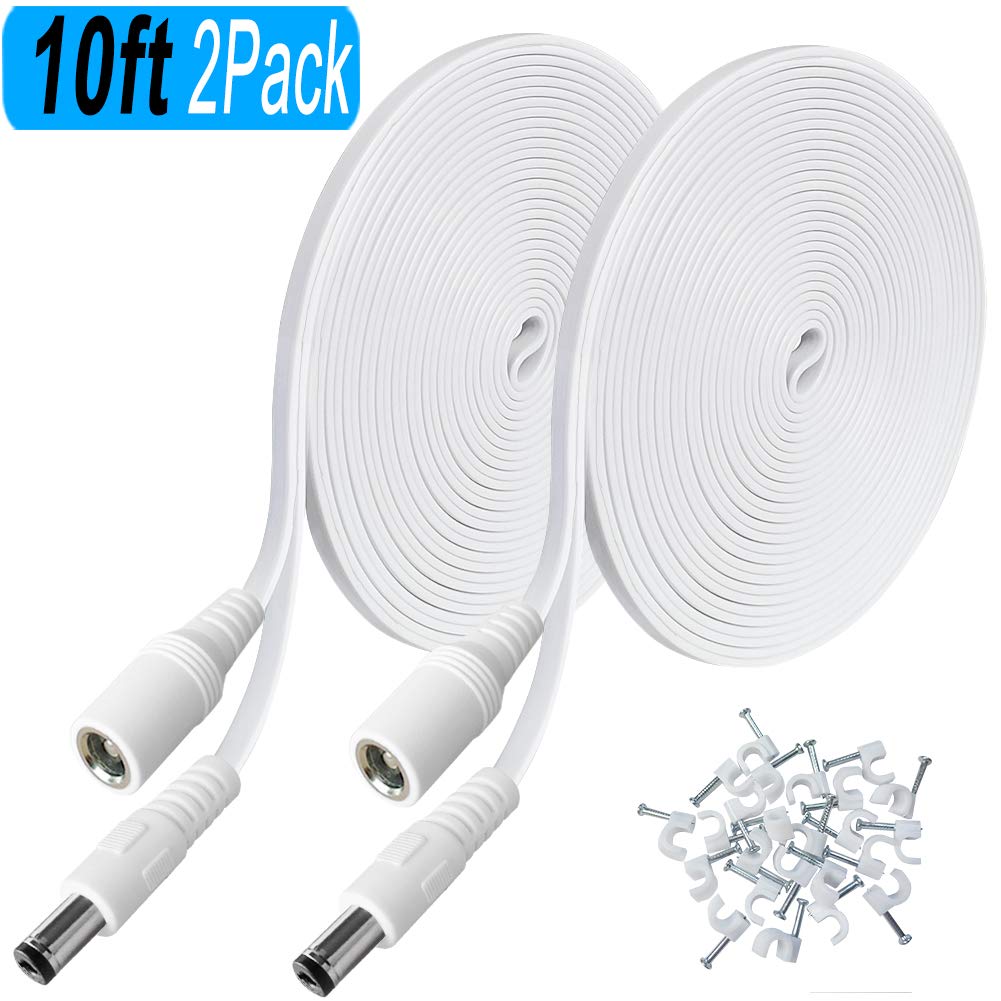 2 Pack 10FT DC Power Extension Cable 5.5mm x 2.1mm12v DC Extension Cord Power Adapter for CCTV Security Camera Surveillance IP Camera,LED Strip,24v 12 Volt Male to Female Plug Flat Cable