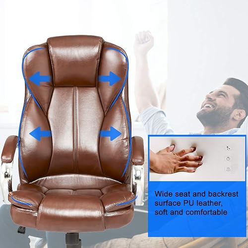 Miniatura 6 de Silla de oficina de escritorio para computadora con brazos de apoyo lumbar, reposacabezas y respaldo alto, para tareas ejecutivas, giratoria, de