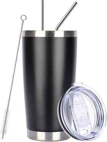 Pandance Vasos aislados de acero inoxidable de 20 onzas con tapa y popote a granel, tazas de agua al vacío de doble pared para bebidas de café