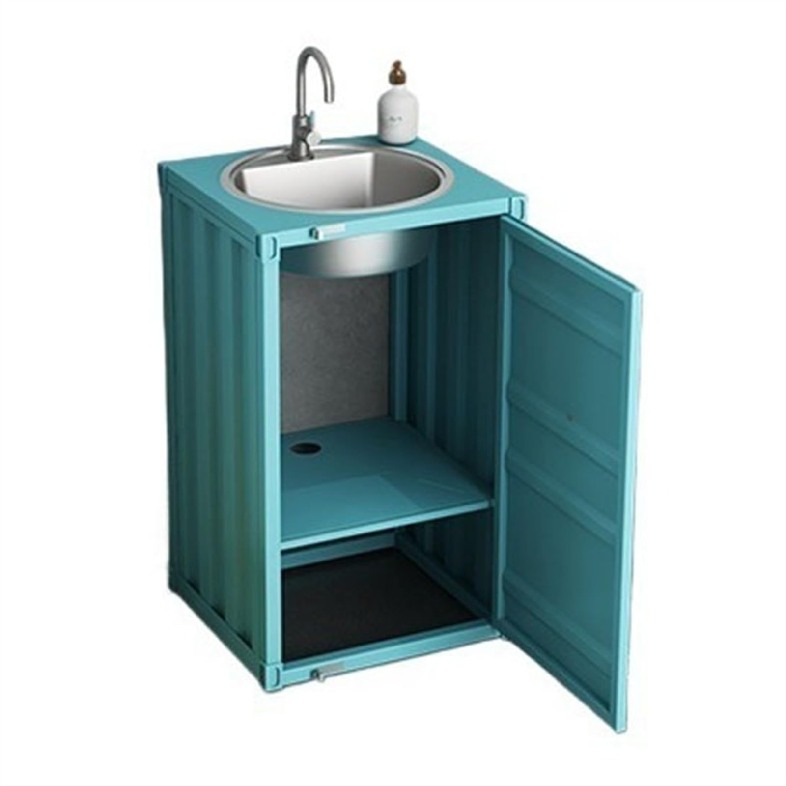 Tocador de baño cuadrado con gabinete 1 puerta Gabinete independiente metal Baño(Light Blue)
