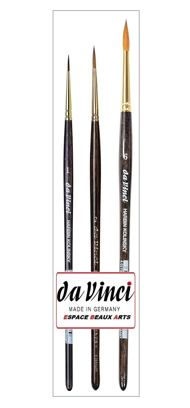 Da Vinci Série 1526Y Harbin-Kolinsky Künstlerpinselset-Pinsel 1,2,6. Made in Germany