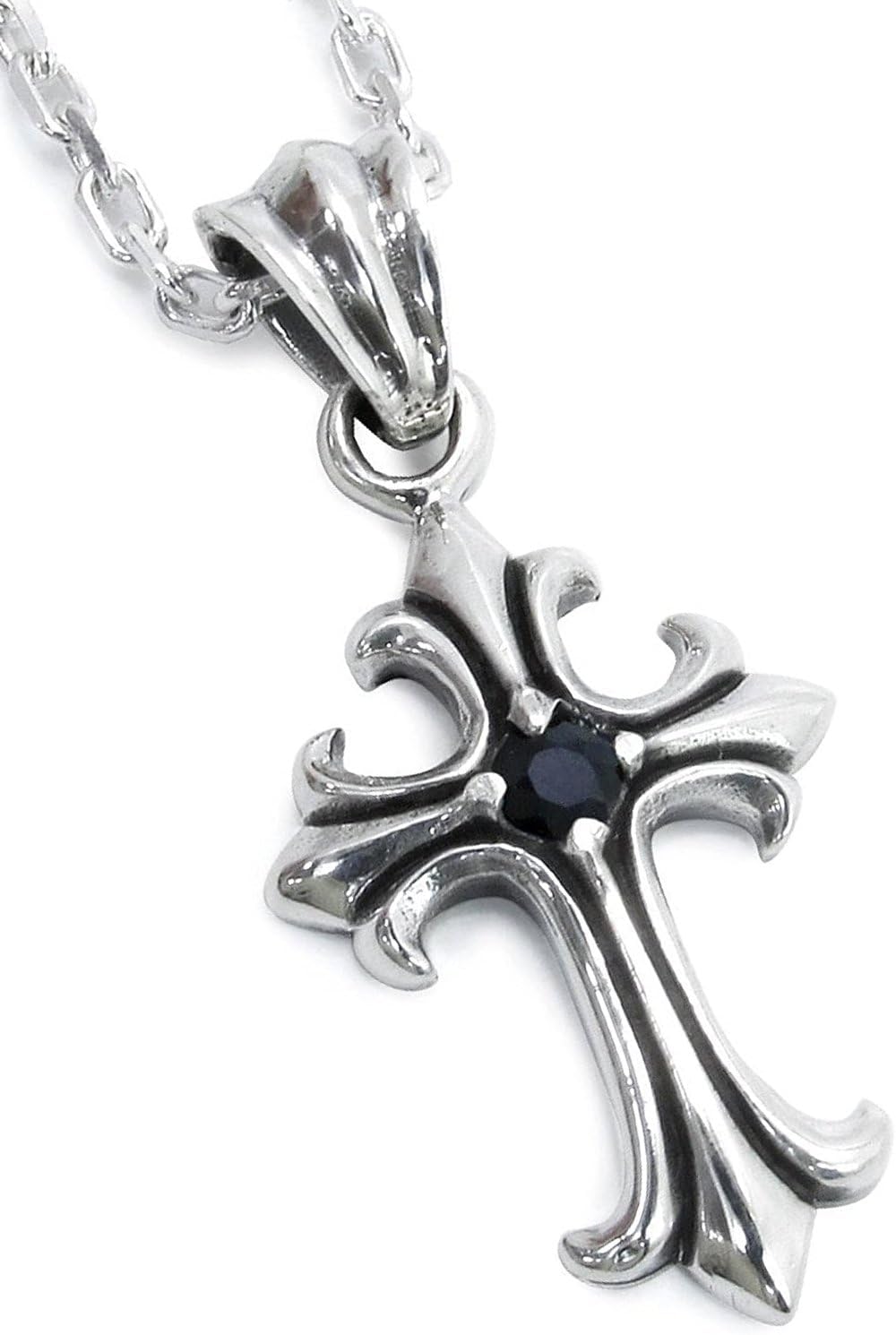 GRAN DEUR Stone Lilly Cross 925 Silver Pendant Top, Men's