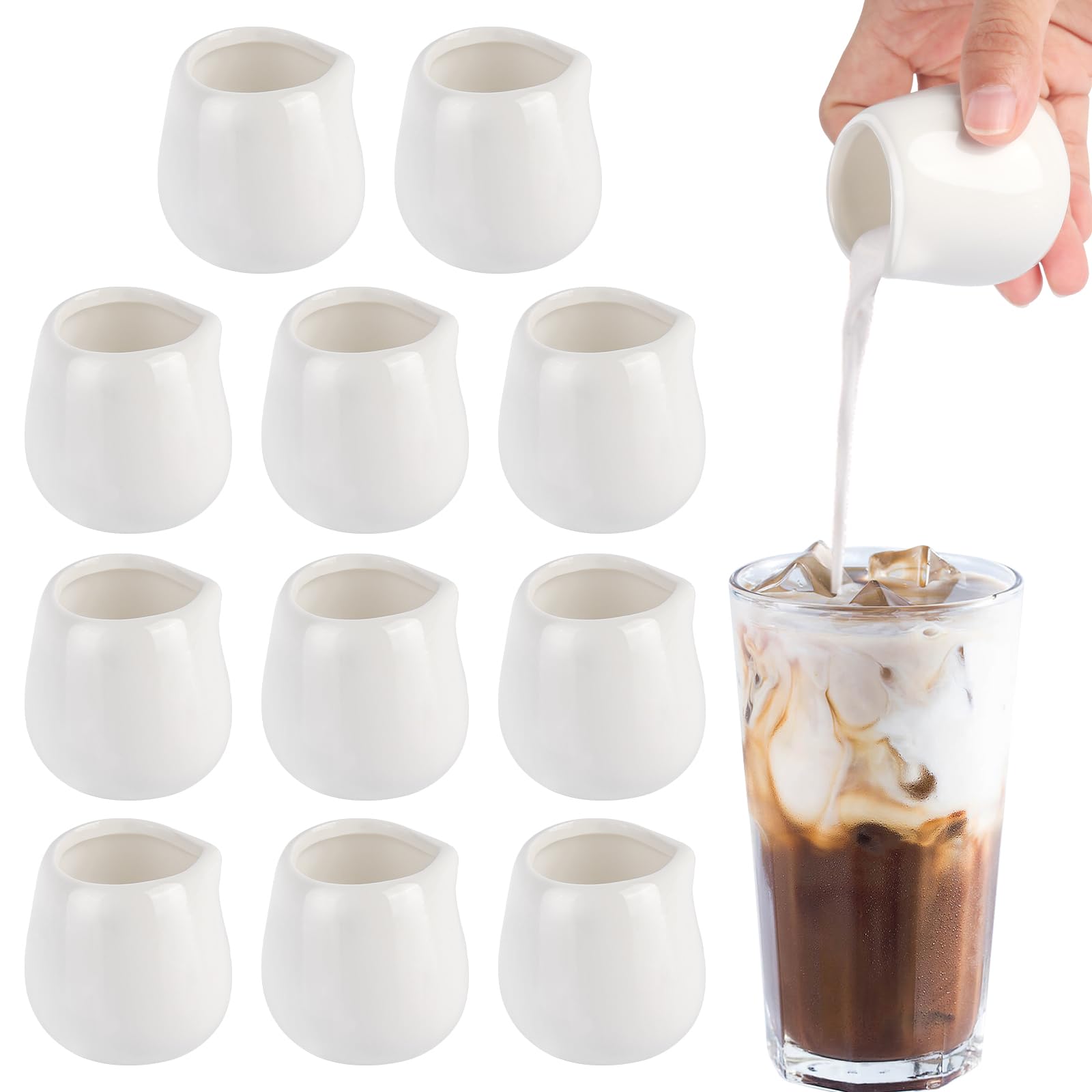 12 PCS White Small Porcelain Milk Jug, 50ml Mini Creamer Pitcher, Reusable Fingerprint Gravy Jug for Coffee, Milk and Sauces
