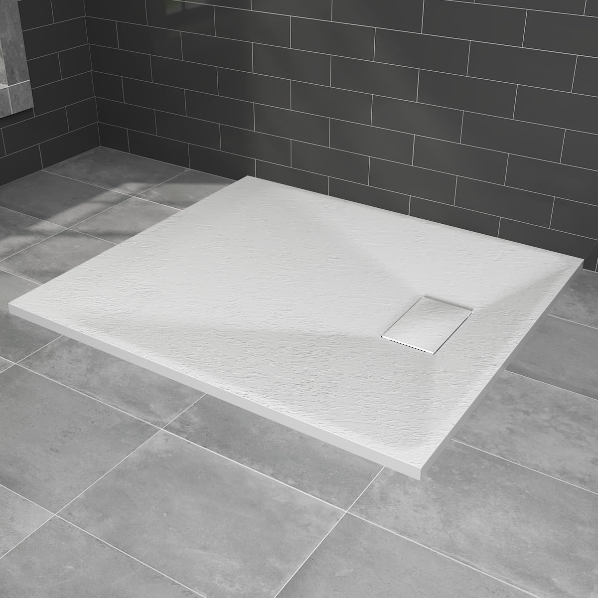 NRG 1100x900mm White Shower Base Non-Slip SMC Rectangle Shower Tray with Fast Flow Waste for Bathroom Enclosures