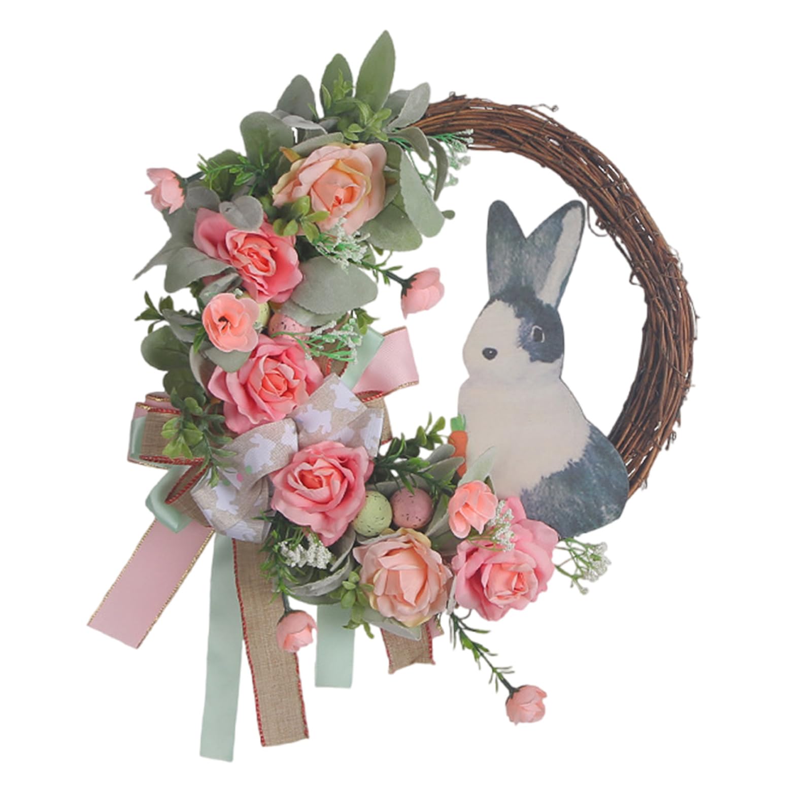 carotoe Delicate Easter Rabbits Wreath for Front Door or Wall Artificial Rabbits Eggs Spring Decors for Indoor and Outdoors Easter Decors