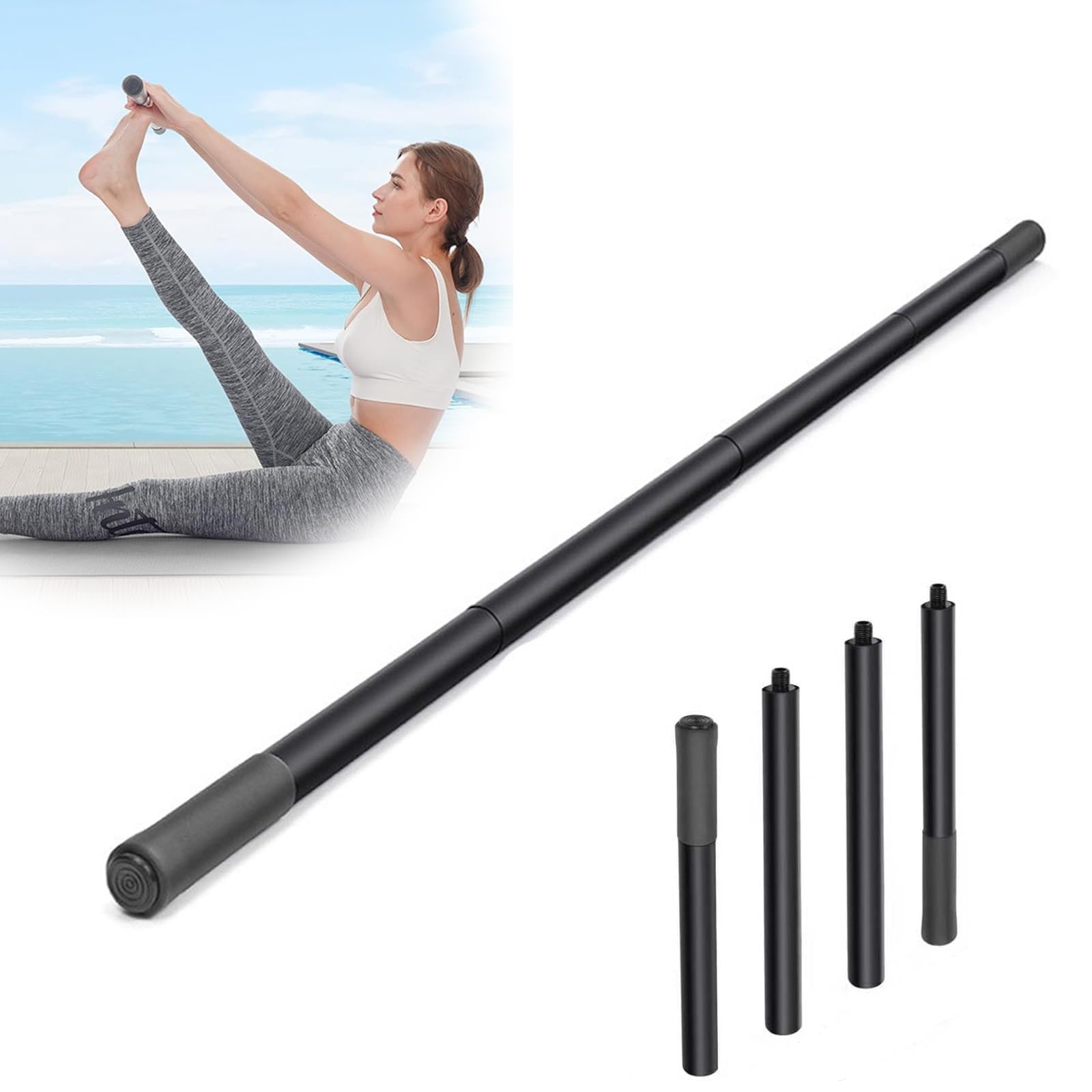 Barra de Yoga, Bastón de Yoga Portátil 151 cm, Ajustable Barra Gimnasio Fitness para Pilates Yogas, Equipo de Entrenamiento de Ayuda Depor para Flexibilidad y Fuerza para Hogar Gimnasio