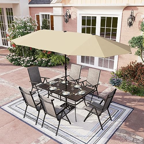 Phi Villa 7 Piece Outdoor Dining Set With Umbrella, Patio Furniture Dining Set With Foldable Patio Chairs & Outdoor Table For Yard & Garden thumb #7