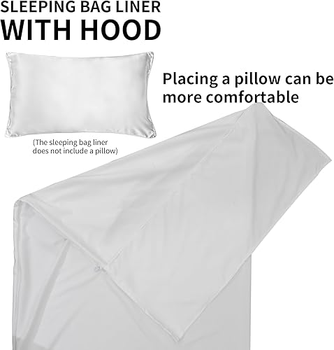 Miniatura 7 de Mountainlodge Forro de saco de dormir blanco para las estaciones de clima cálido con bolsa de transporte, portátil, ligero y agradable al tacto,