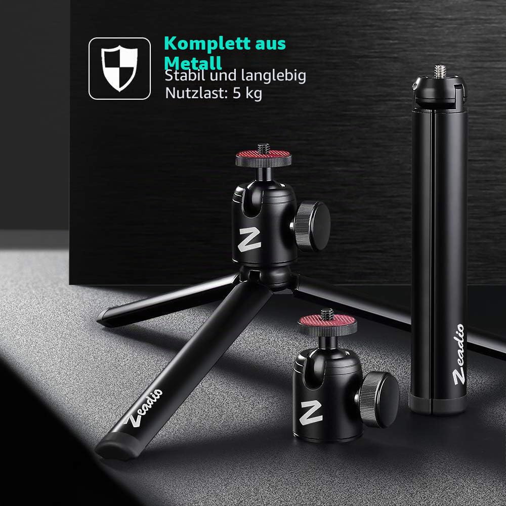 Zeadio Metall-Stativ + Kugelkopf-Halterung, mit 1/4 Zoll Schraube, Tisch-Stativ für Smooth 4, Crane Plus, Crane 2, Osmo Mobile, Ronin-S, Vimble 2, Gimbal Griff-Stabilisator und alle Kameras