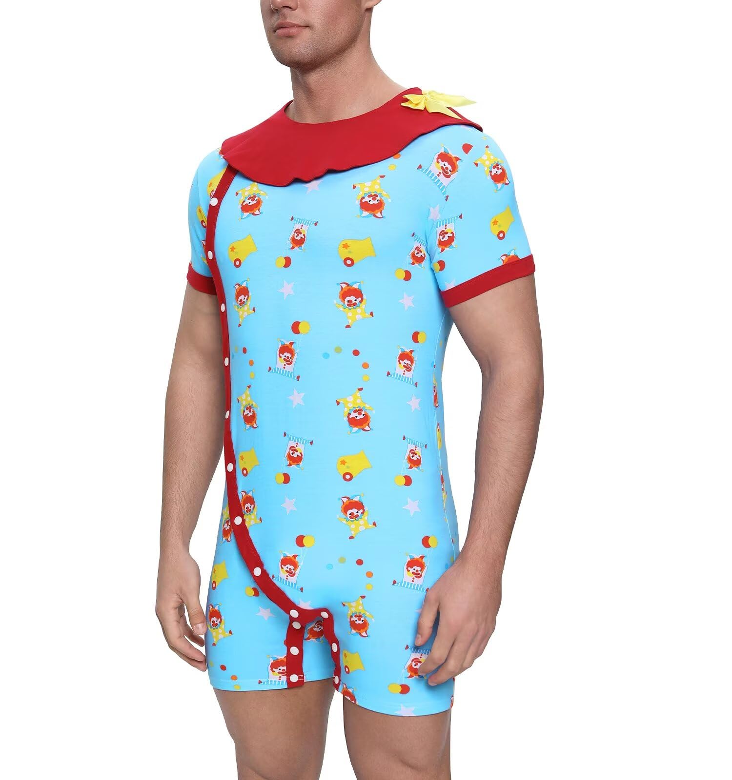 Landofgenie Combinaison Une pièce pour Homme Onesie Pyjama Bodysuit à Manches Courtes pour Homme Pyjama à col Amovible avec imprimé Clown