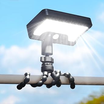 Motion Sensor Outdoor Lights with Flexible Octopus Tripod - 600LM Solar Sercurity Lights Waterproof, Dual Charging Solar Ourdoor Light for Camping,Fence, Patio 1, Black6000K