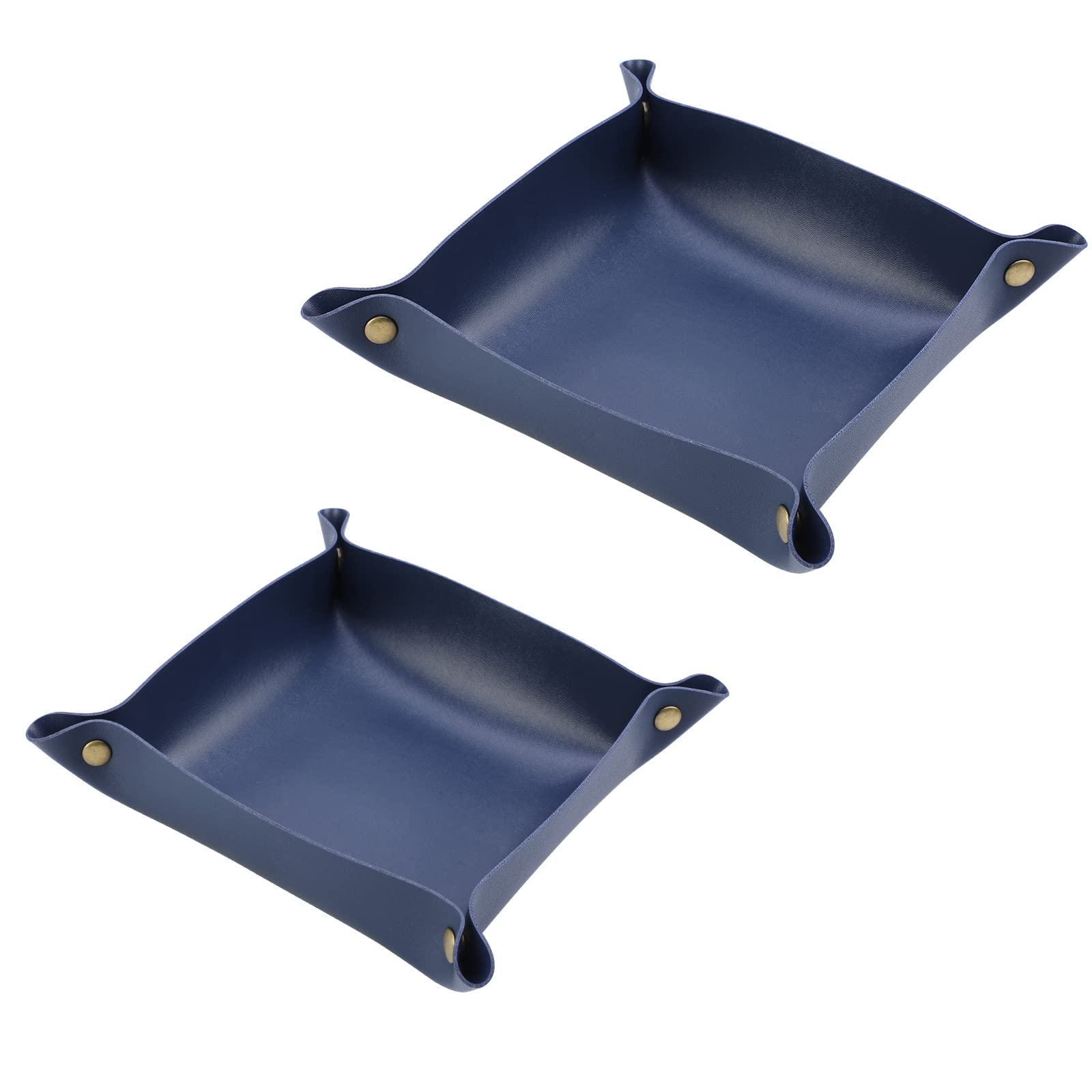 OOTSR 2 Pack Valet Tray for Key Jewelry Wallet Coin, Pu Leather Tray Organiser for Men Women, Bedside Desk Catchall Storage Plate for Home Office Travel Accessories, Blue