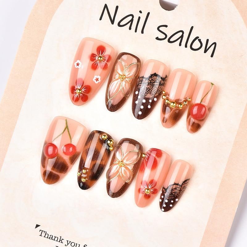 Almond Press on Nails - Long Chocolate Fake Nails