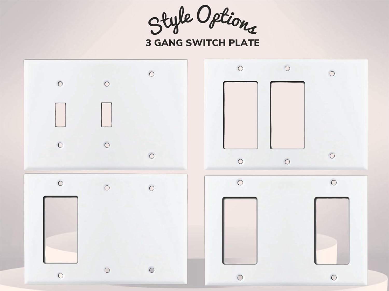 Corla Metal Switch Plate Triple Gang With Blank Outlet Light Cover 3 Gang 1 or 2 Blanks Center White Rocker Decorative Smooth Large Size for GFCI Receptacle (One Blank, 2-Pack)