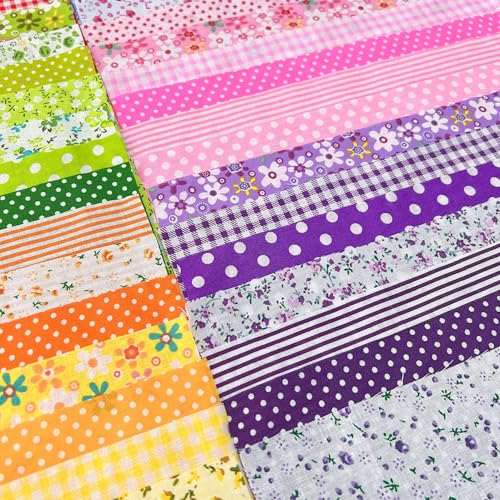 Image of Cotton Fabric DIY Making Supplies Quilting Patchwork Fabric Fat Quarter Bundles DIY for Quilting Cotton Patchwork Cushions (Pink /Purple, 9.8 inch x 9.8 inch)